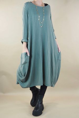 Made in Italy Classic Super Soft Ribbed Fine Knit Cocoon Dress Soft Khaki